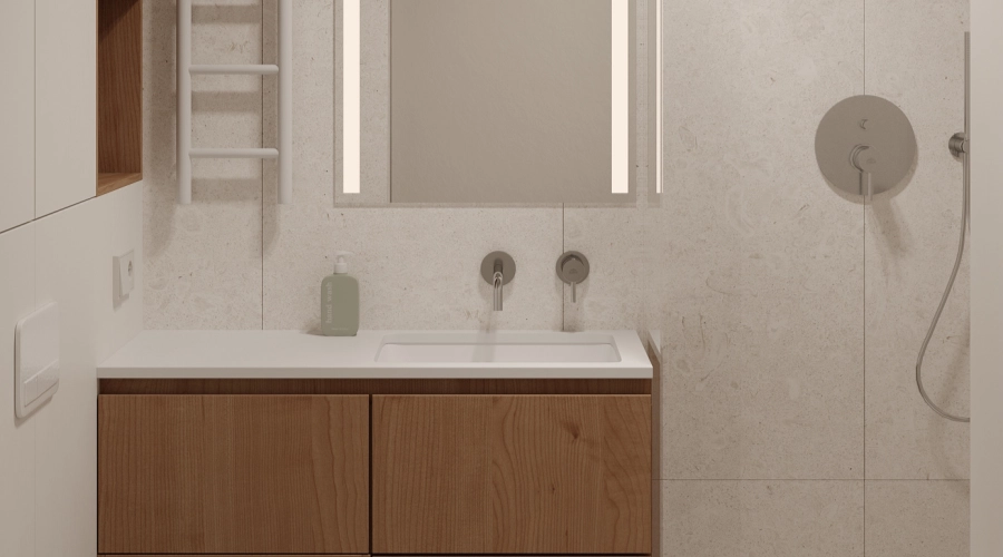 Modern Wood Bathroom Vanity With Integrated Laundry Cabinet product picture (10).webp