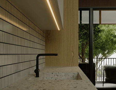 Marble Kitchen White And Wood Cabinets With Island (6).webp