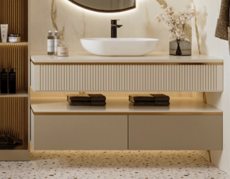 Luxury Cream Bathroom Vanity With Terrazzo Shower Area product picture (9).webp