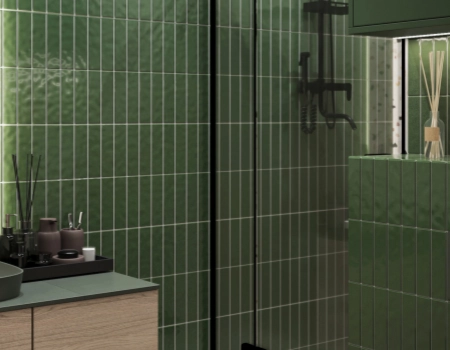 Modern Bottle Green Bathroom Vanity With Terrazzo Wall Tiles product picture (1).webp