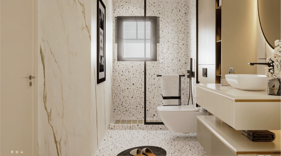 Luxury Cream Bathroom Vanity With Terrazzo Shower Area product picture (6).webp