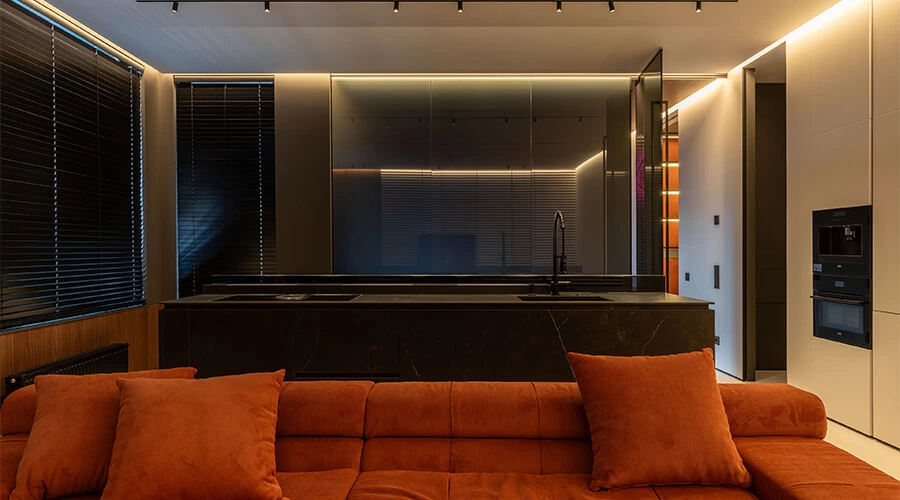 Minimalist Black Kitchen Ideas With Island Storage
