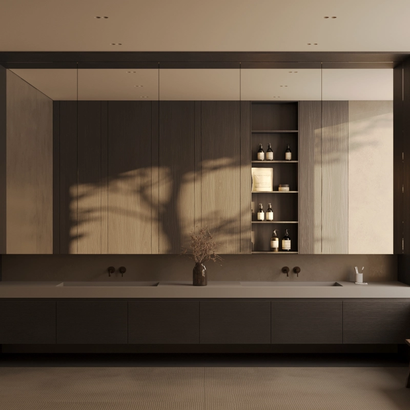 Modern Wood Bathroom Vanity With Courtyard View product picture