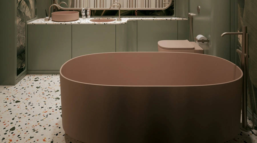 Modern Green Bathroom Vanity With Terrazzo Countertop product picture (6).webp