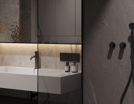 Modern Dark Grey Bathroom Vanity With Wood Storage product picture (10).webp