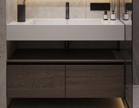 Modern Dark Grey Bathroom Vanity With Wood Storage product picture (9).webp