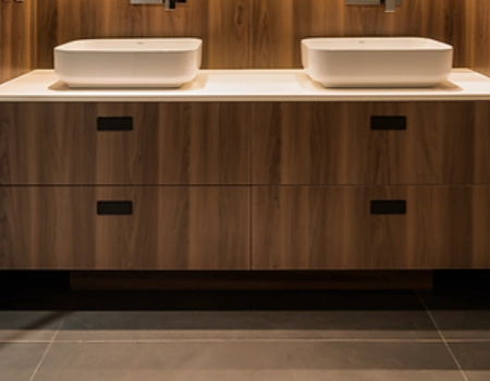 Modern Dark Wood Vanity With Double Sink Design product picture (9).webp