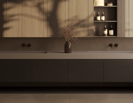 Modern Wood Bathroom Vanity With Courtyard View product picture (10).webp