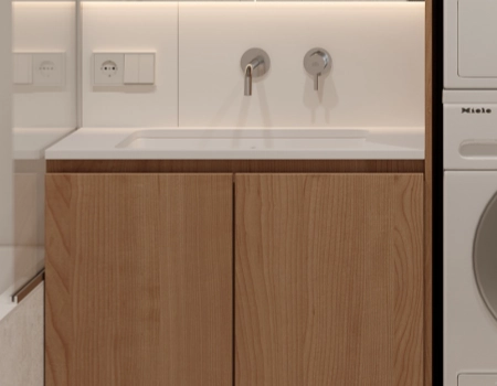 Modern Wood Bathroom Vanity With Integrated Laundry Cabinet product picture (5).webp