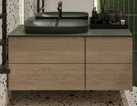 Modern Bottle Green Bathroom Vanity With Terrazzo Wall Tiles product picture (2).webp