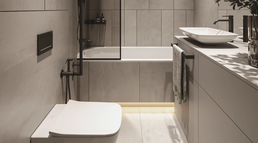 Modern Grey Bathroom Vanity With Hidden Laundry Storage product picture (11).webp
