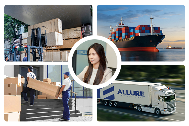 ALLURE offre un servizio logistico porta a porta, occupandosi di tutti i dettagli in modo che non dobbiate farlo voi. Dalla fabbrica alla soglia di casa vostra, ogni spedizione viene accuratamente imballata, tracciata e gestita per garantire una consegna puntuale e proteggere il vostro investimento, offrendovi tranquillità anche tra continenti.