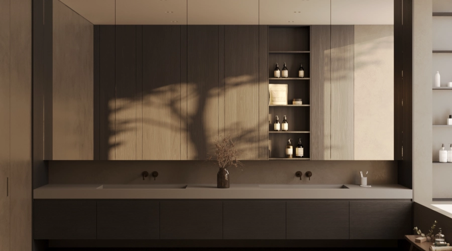 Modern Wood Bathroom Vanity With Courtyard View product picture (7).webp