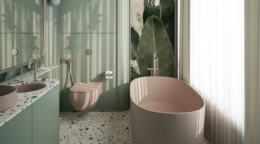 Modern Green Bathroom Vanity With Terrazzo Countertop product picture (7).webp