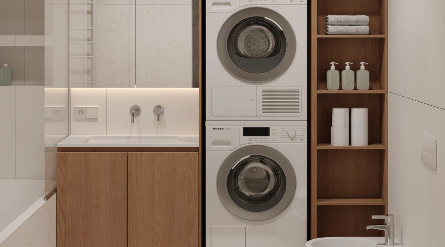Modern Wood Bathroom Vanity With Integrated Laundry Cabinet product picture (9).webp