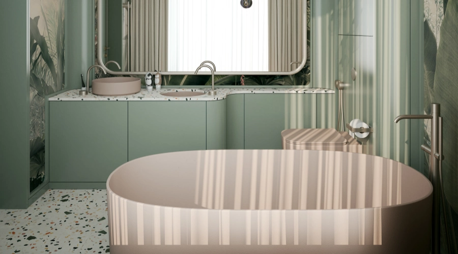 Modern Green Bathroom Vanity With Terrazzo Countertop product picture (10).webp
