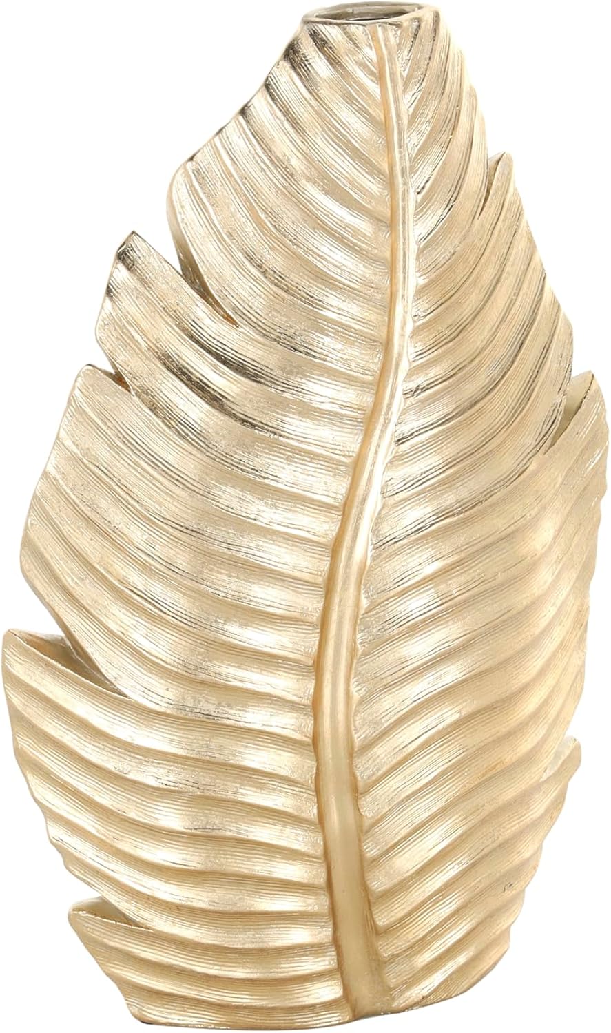 Polystone Leaf Decorative Vase Curved Metallic Centerpiece Vase, Flower Vase for Home Decoration