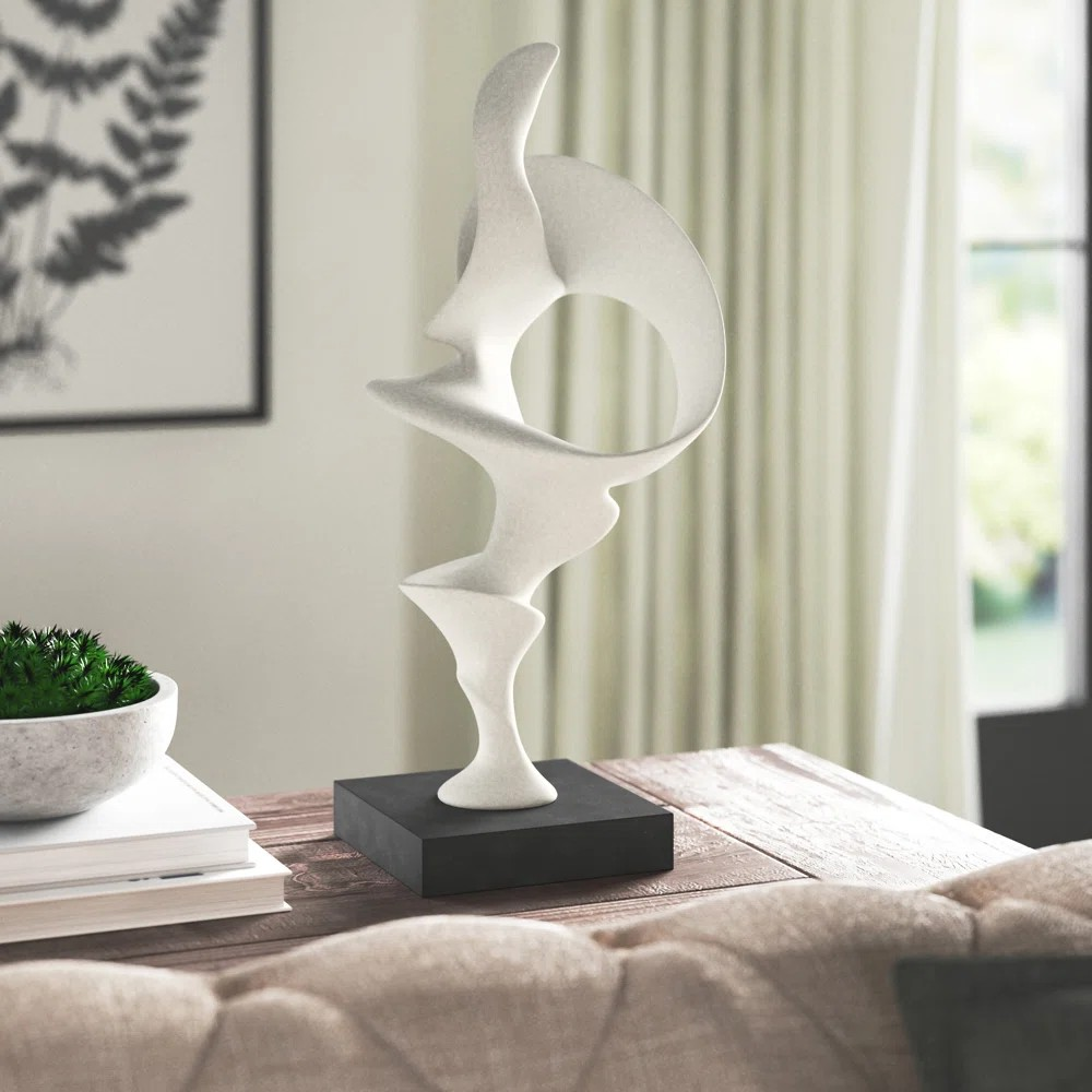Polystone abstrakte dekorative Skulptur Wohnkultur Statue mit schwarzer Basis, Akzentfigur