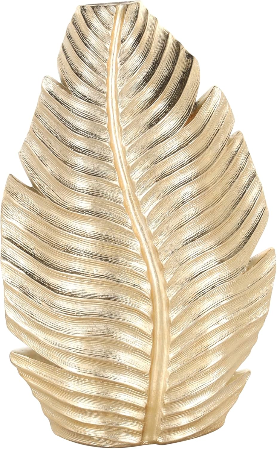 Polystone Leaf Decorative Vase Curved Metallic Centerpiece Vase, Flower Vase for Home Decoration