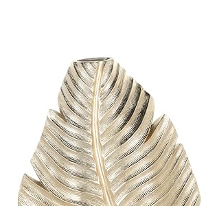 Polystone Leaf Decorative Vase Curved Metallic Centerpiece Vase, Flower Vase for Home Decoration