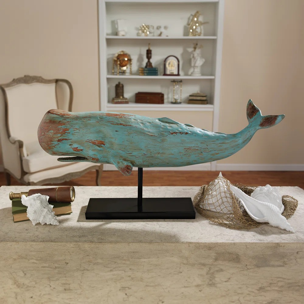 Venta al por mayor de resina serie de océano pintada a mano figura de cetáceo escultura de ballena de cachalotes para decoración del hogar