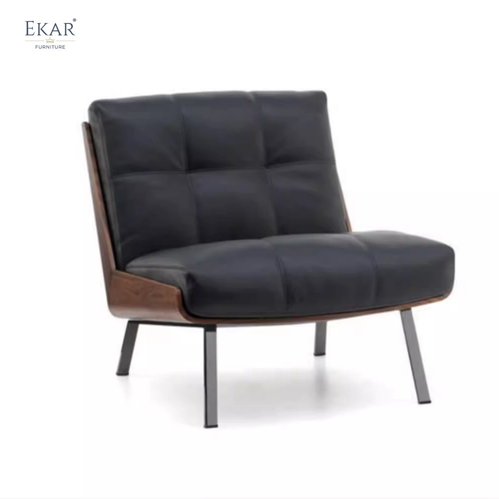 Curved Wood Frame with Reinforced Solid Steel Core, Acacia Wood Veneer, Matte Finish Lounge Chair
