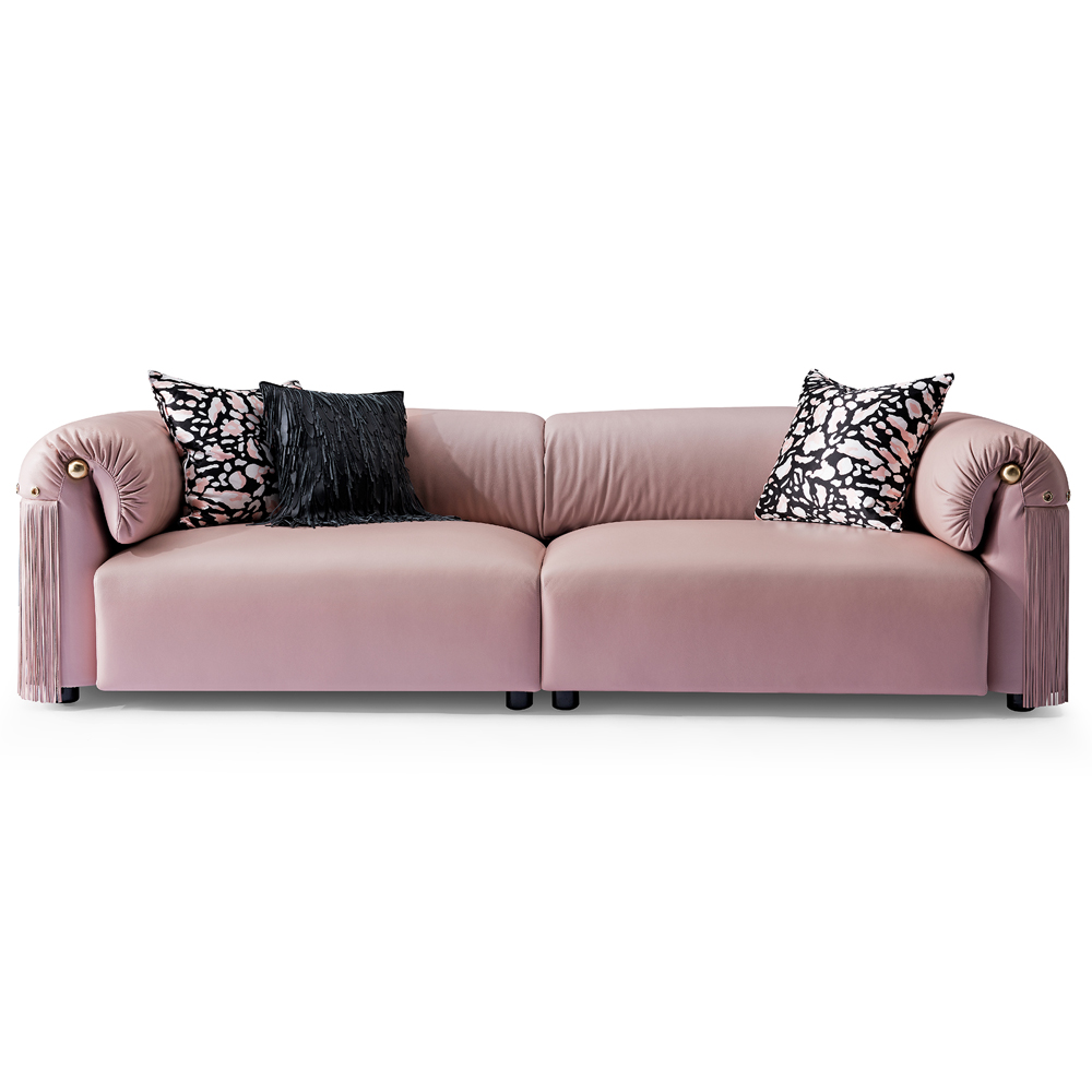 Pink Genuine Leather Chesterfield Sectional Sofa Set - Luxury Classic Modern Italian Comfort