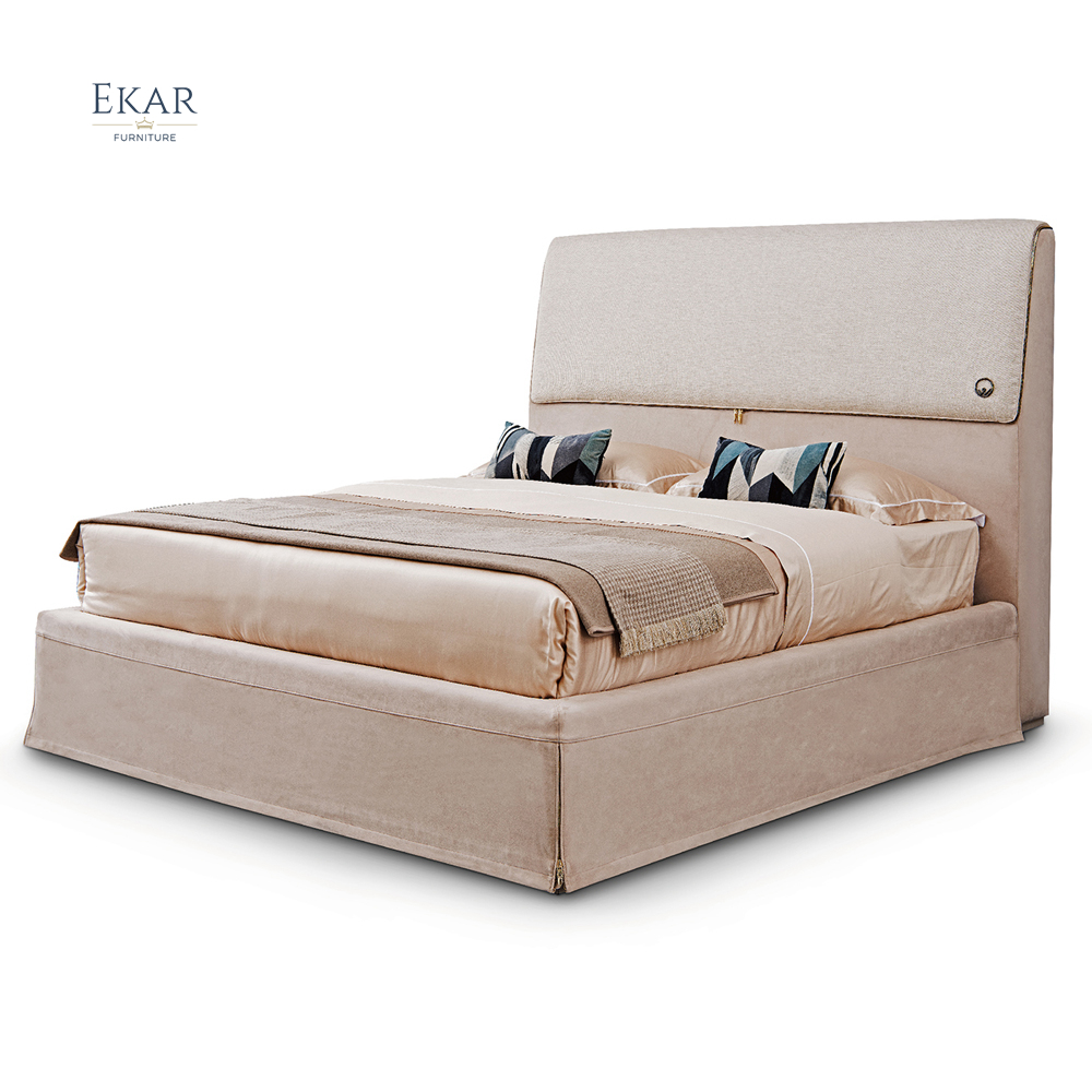 New Design King Size Bed Modern Light Luxury Bedroom Furniture Fabric / Leather Bed Home Solid Wood Soft Bed