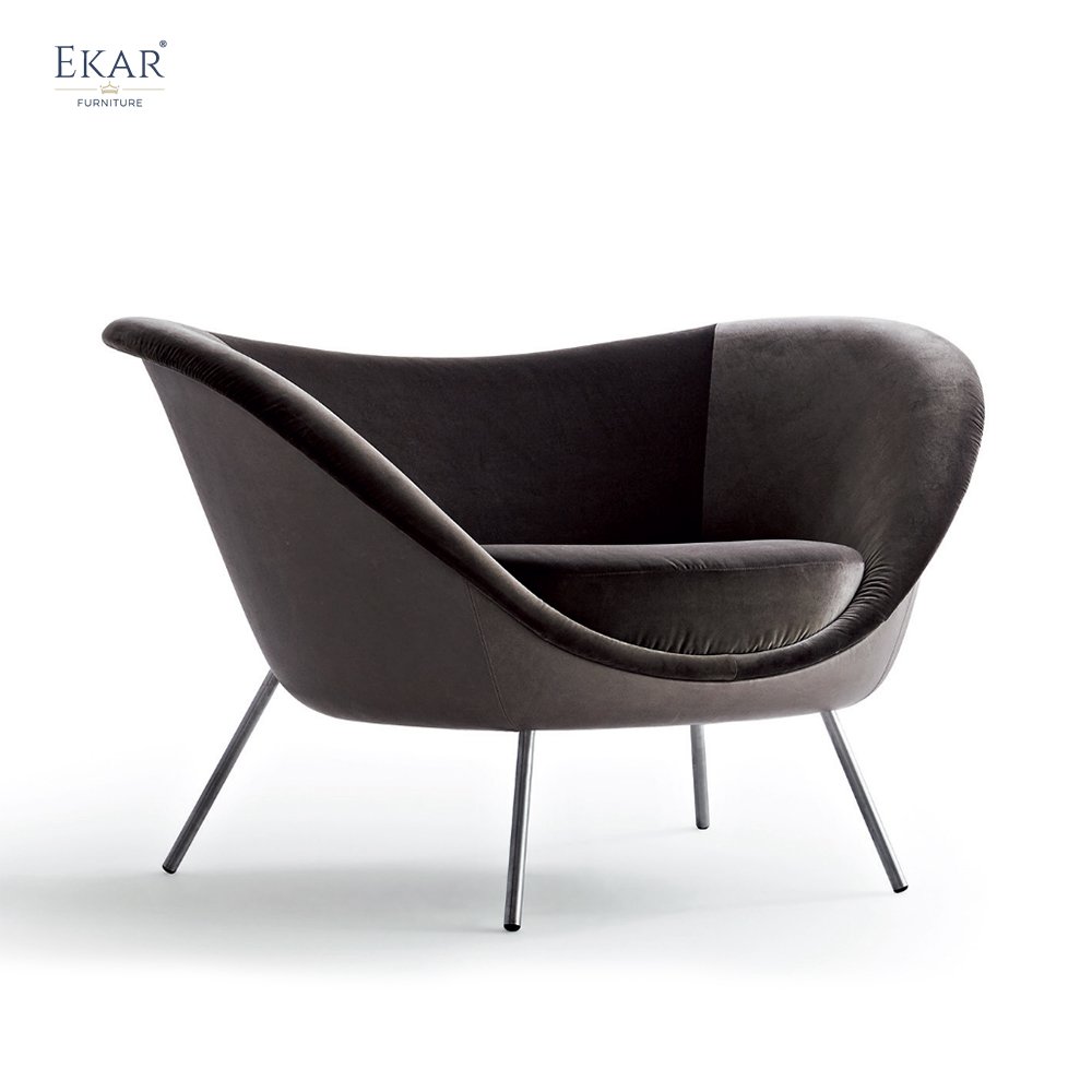 Wooden Frame Structure Stainless Steel Brushed Gunmetal Legs Lounge Chair