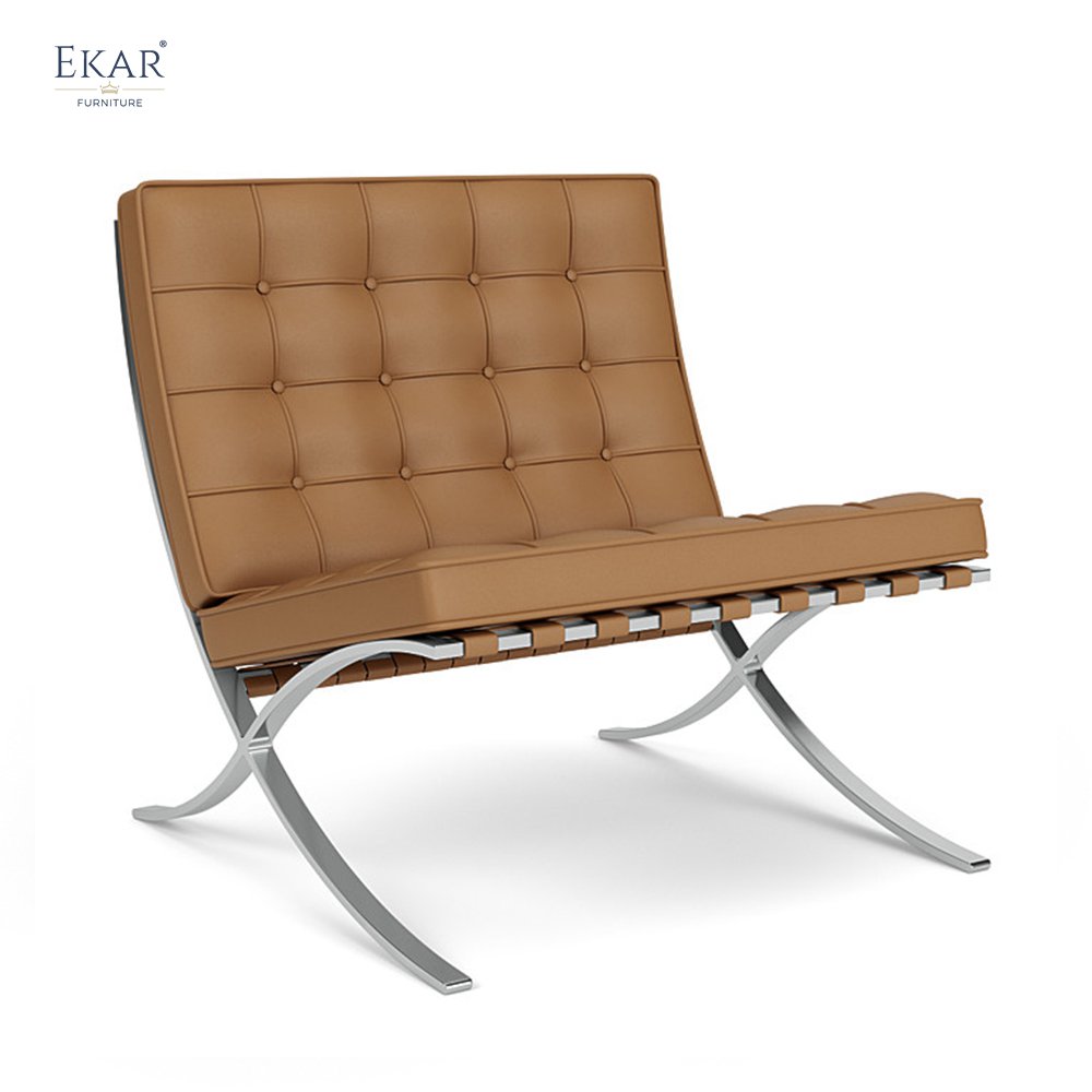 Stainless Steel Mirror Finish Lounge Chair with Shaped Cotton Cushion and Footrest