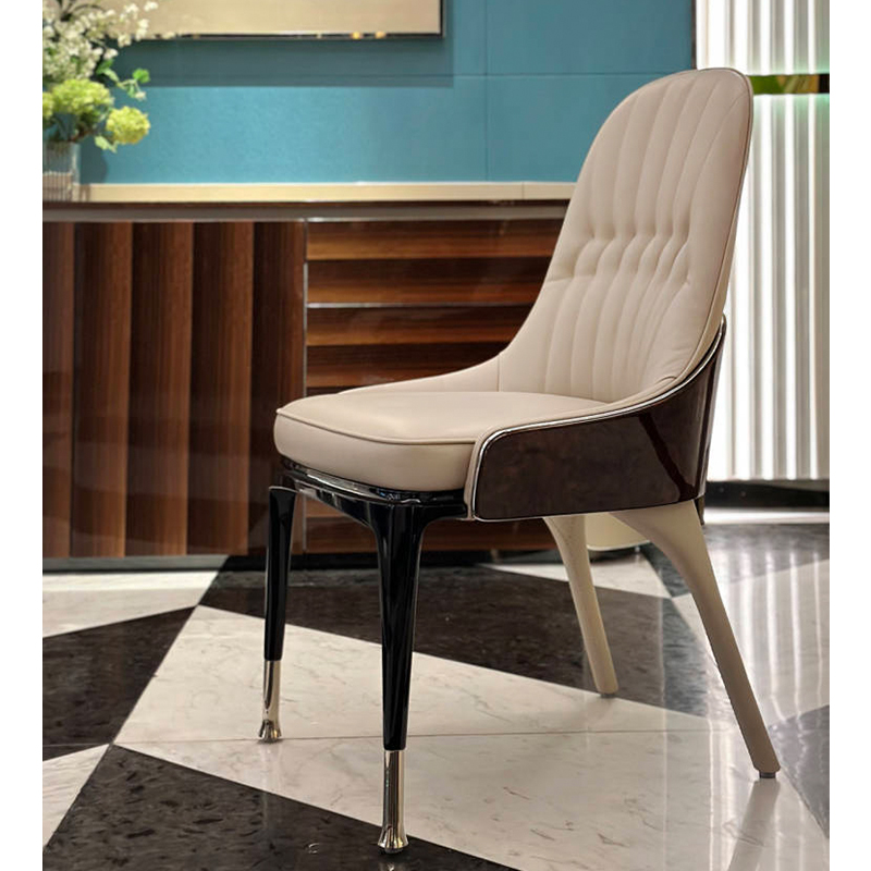 Modern Luxurious Dining Chair with Soft Upholstery & Metal Strip Legs - Simple Elegance for Your Bedroom