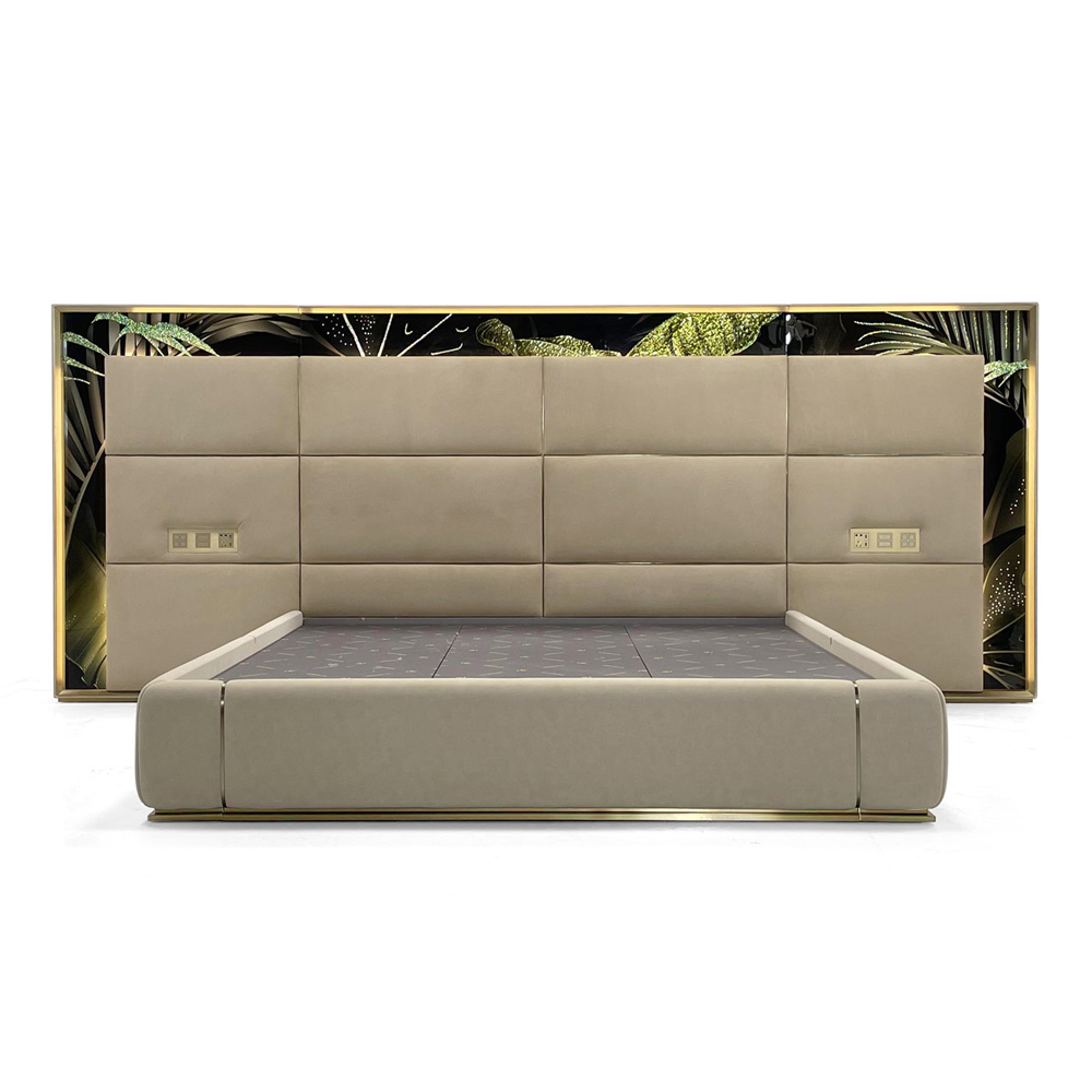 Luxurious Wide-Screen Bed with Intelligent Control Panel & Pandora Marble Headboard - Modern Multifunctional Design