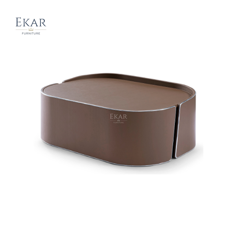 EKAR FURNITURE modern Italian Light Color Luxury Table Solid Wood Leather Cover Luxury Side Table high end Living room Set