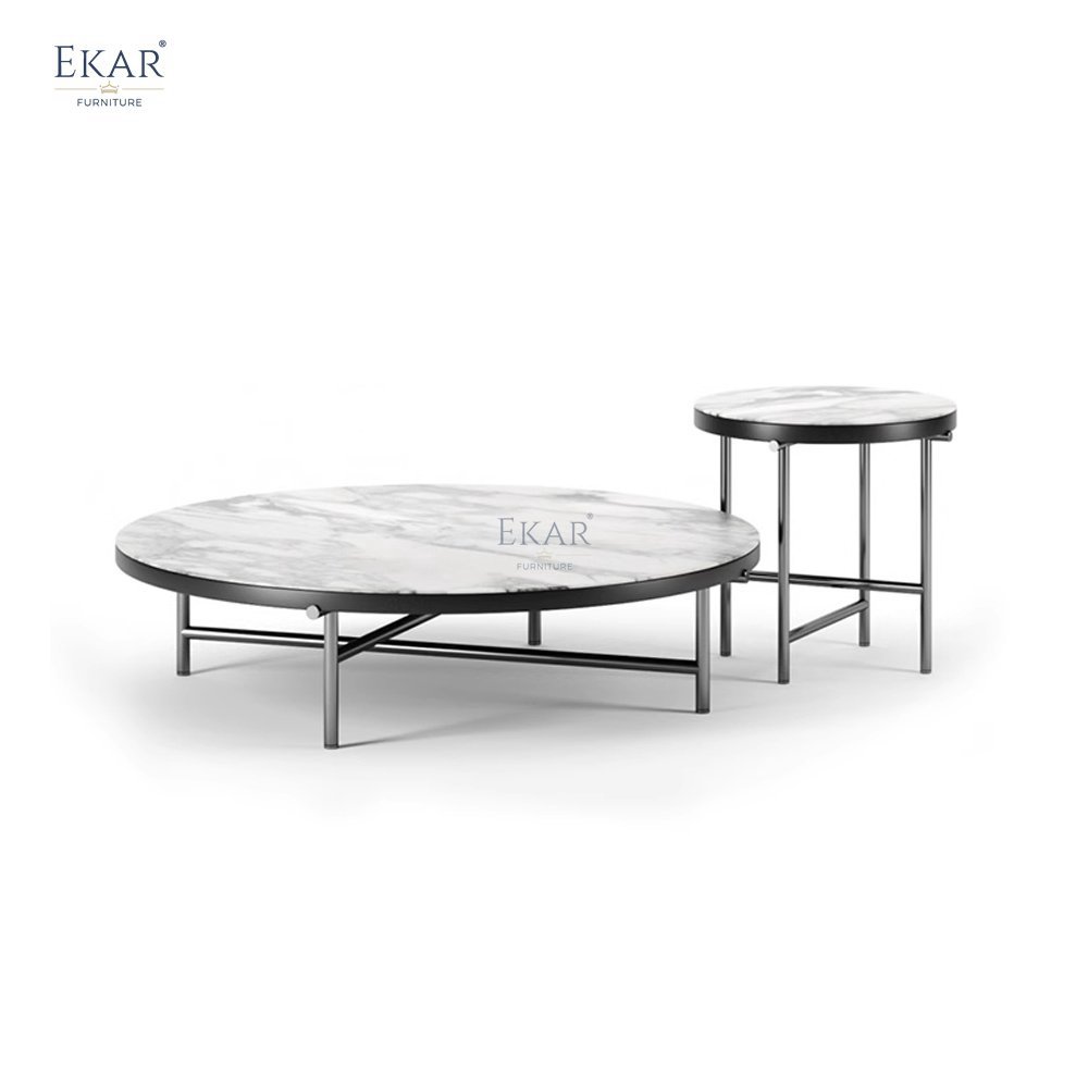 Modern Oak Wood Veneer Frame Coffee Table 8mm Beveled Ultra-Thin Edge Fine Grain White Marble Single Slab Living Room Home Use