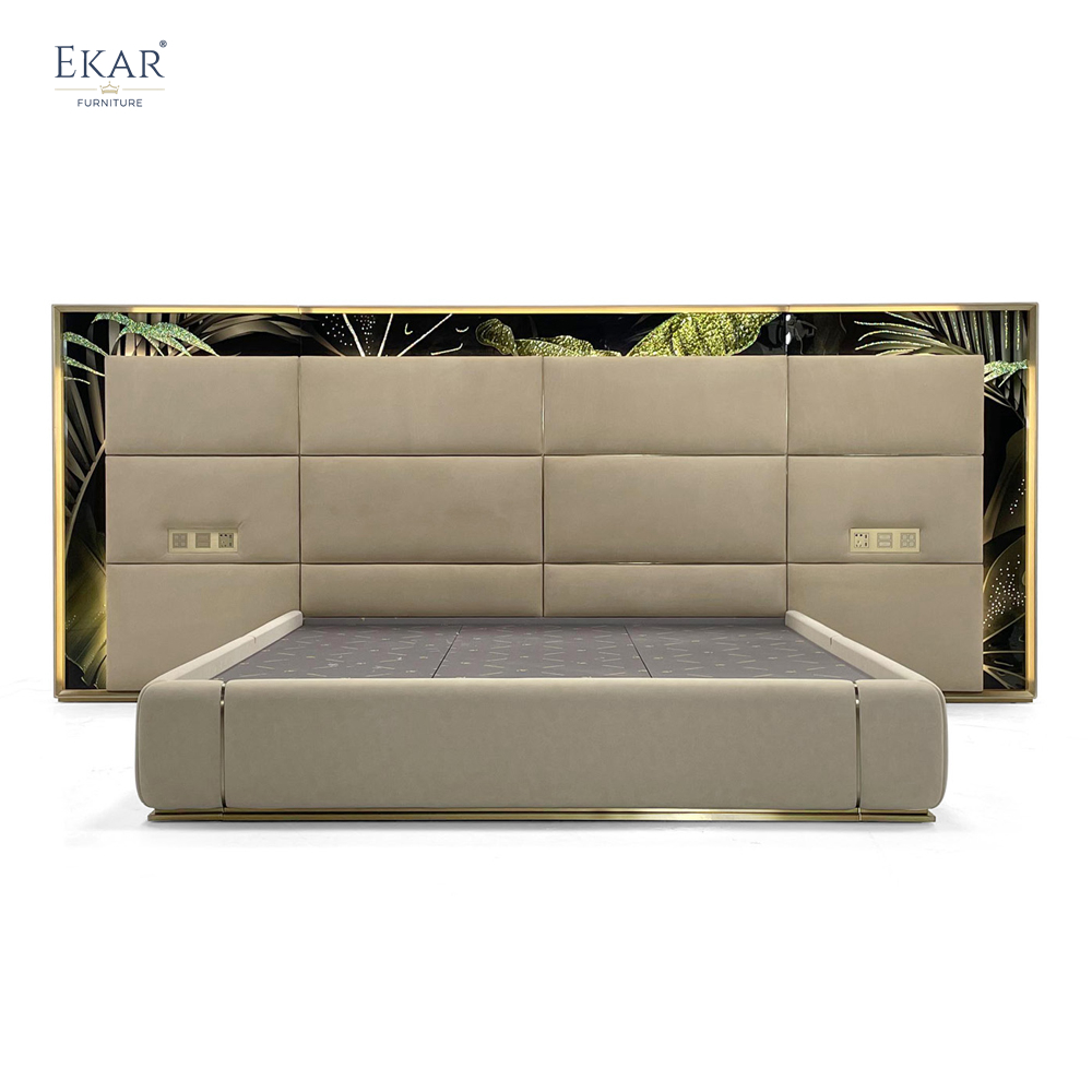 Luxurious Wide-Screen Bed with Multi-functional Intelligent Control Panel and Pandora Marble Headboard Designer Bed