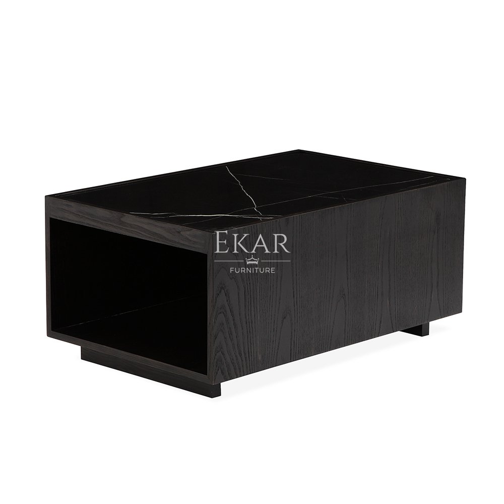 Modern Oak Wood Multi-Layer Cabinet with Armrest Coffee Table Console for Living Room Home Furniture with Marble Material