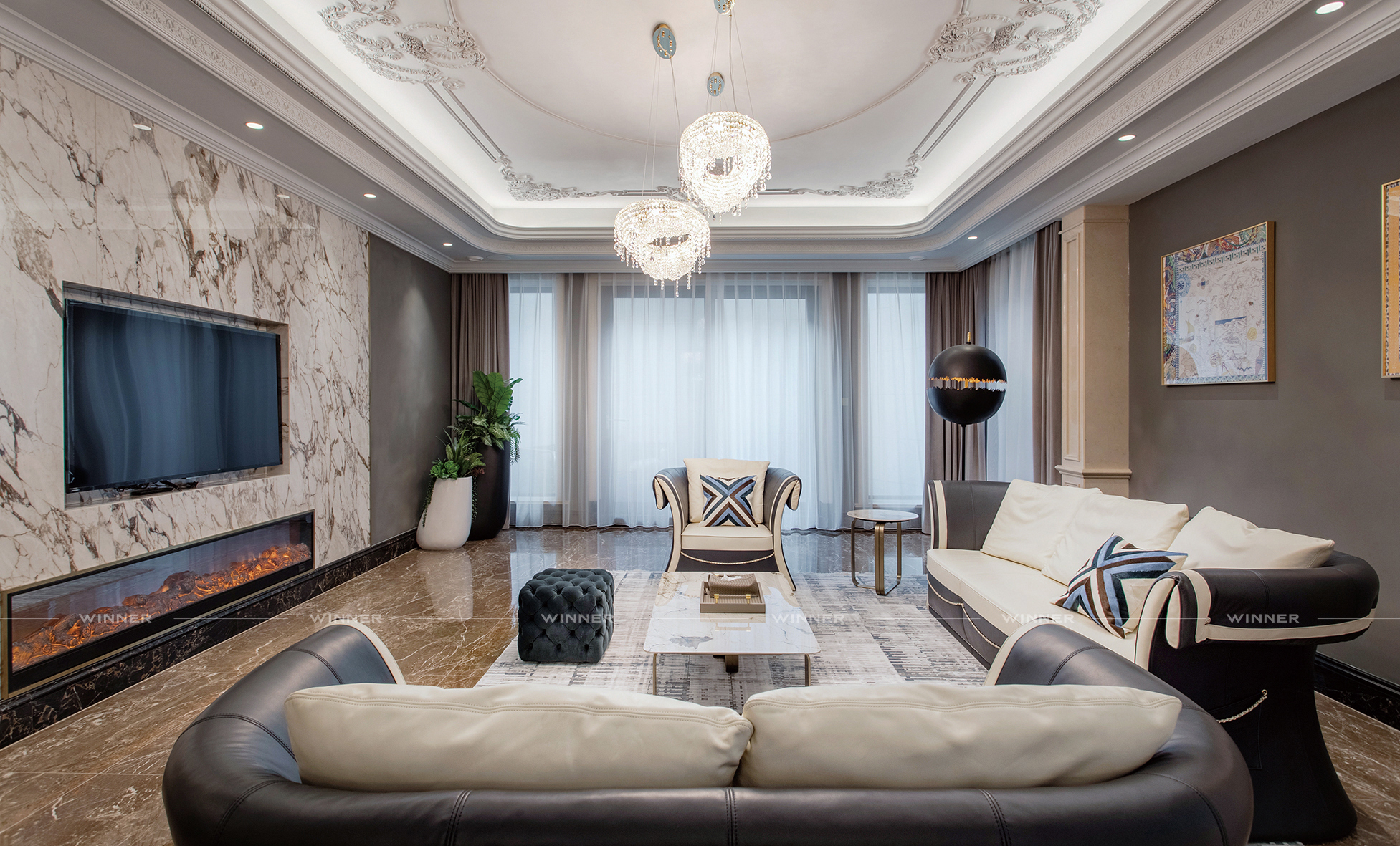 Elegant modern villa furniture case display