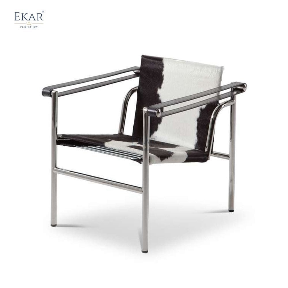 304 Stainless Steel Frame Lounge Chair with Genuine Cowhide Seat Cushion