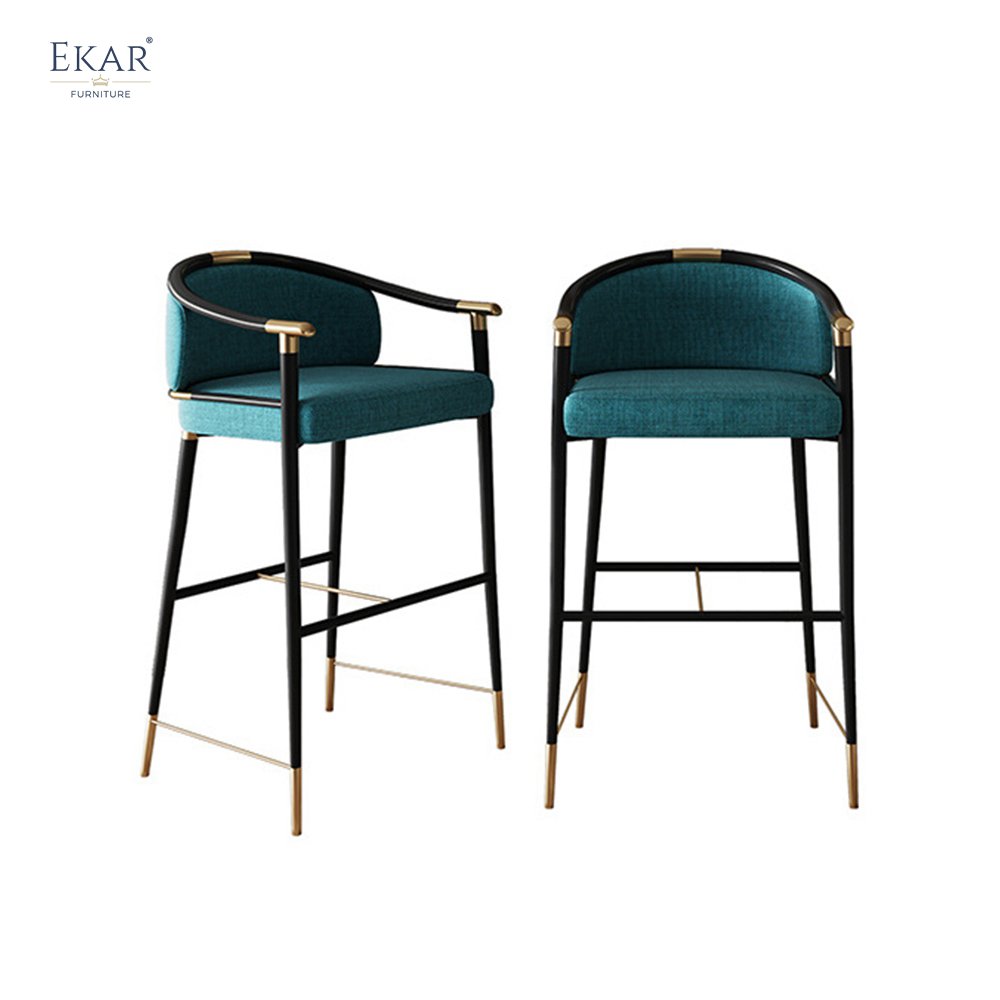 Modern High Gloss Black and Champagne Gold Metal Bar Stool Contemporary Leather Dining Chair for Home Bar Apartments Bedrooms