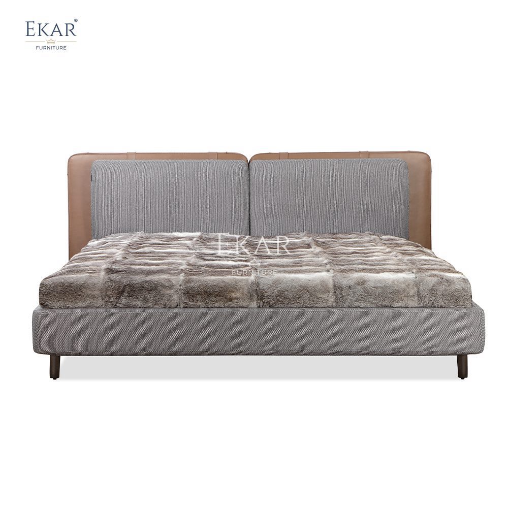 Aluminum Alloy Glossy Black Legs Solid Wood Panel Bed Frame