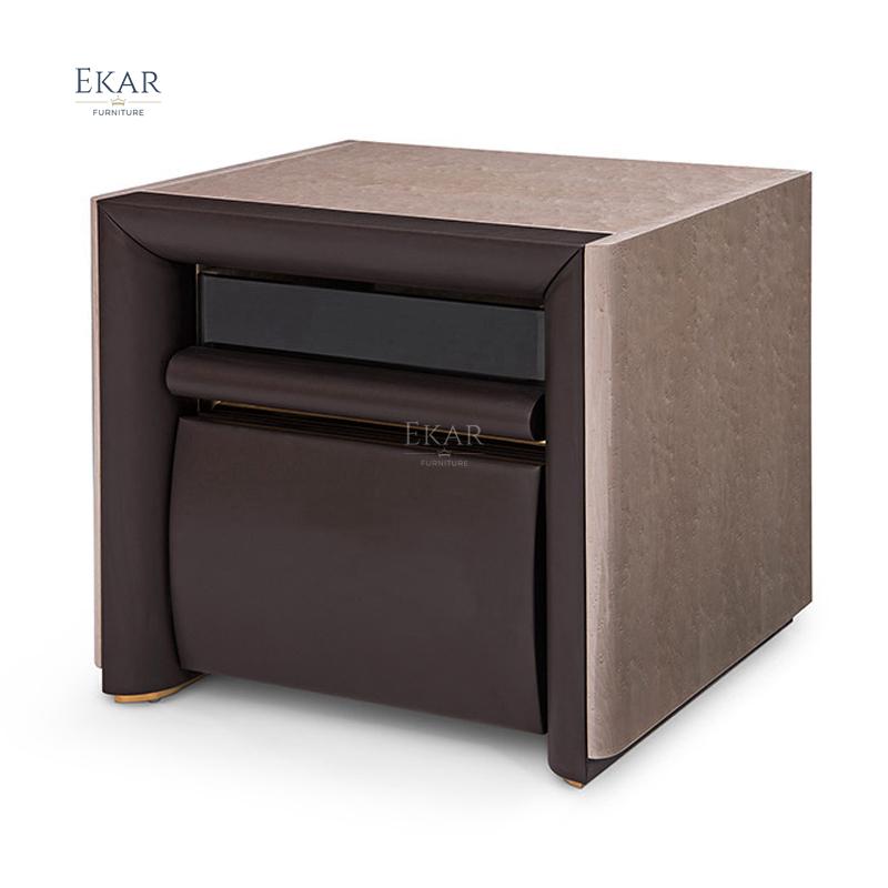 Golden Brushed Metal Gray Glass Bedside Table - Luxurious Nightstand