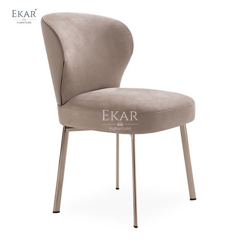 Modern Stainless Steel Dining Chair Brushed Black Titanium Finish Curved Wood Backrest Two-Tone PU Leather Seat