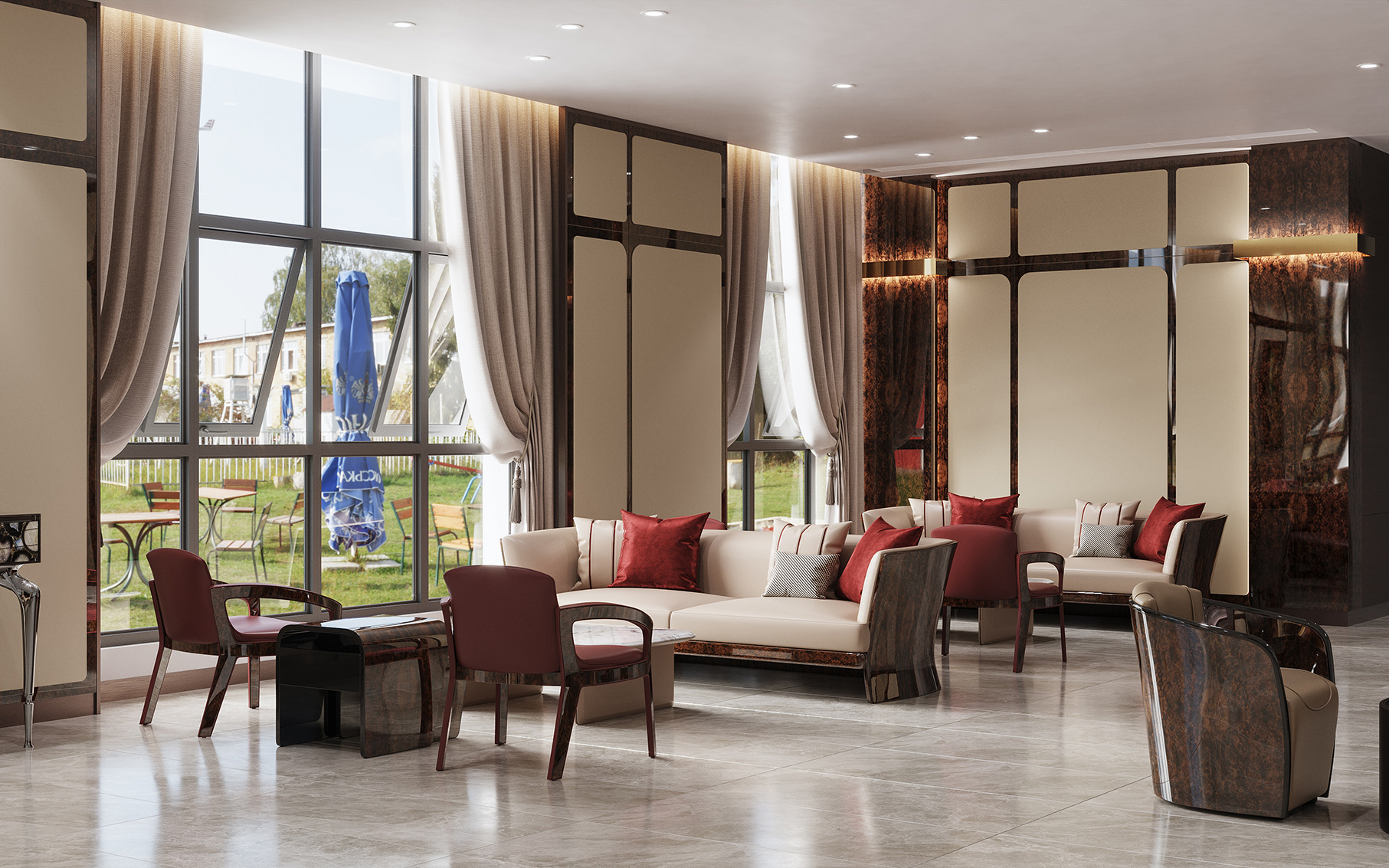Hotel development area lobby furniture design plan