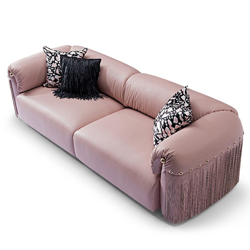 Pink Genuine Leather Chesterfield Sectional Sofa Set - Luxury Classic Modern Italian Comfort