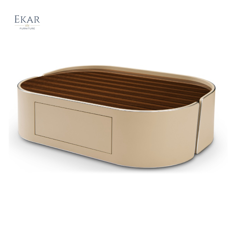 EKAR FURNITURE modern Italian Light Color Luxury Table Solid Wood Leather Cover Luxury Side Table high end Living room Set