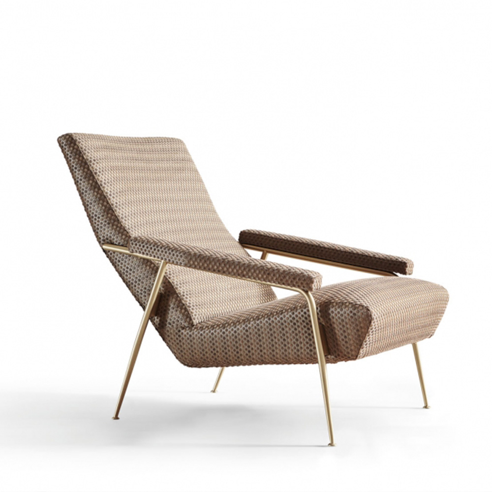 Wooden Frame Lounge Chair with High-Density Memory Foam Seat and Gilded Stainless Steel Base