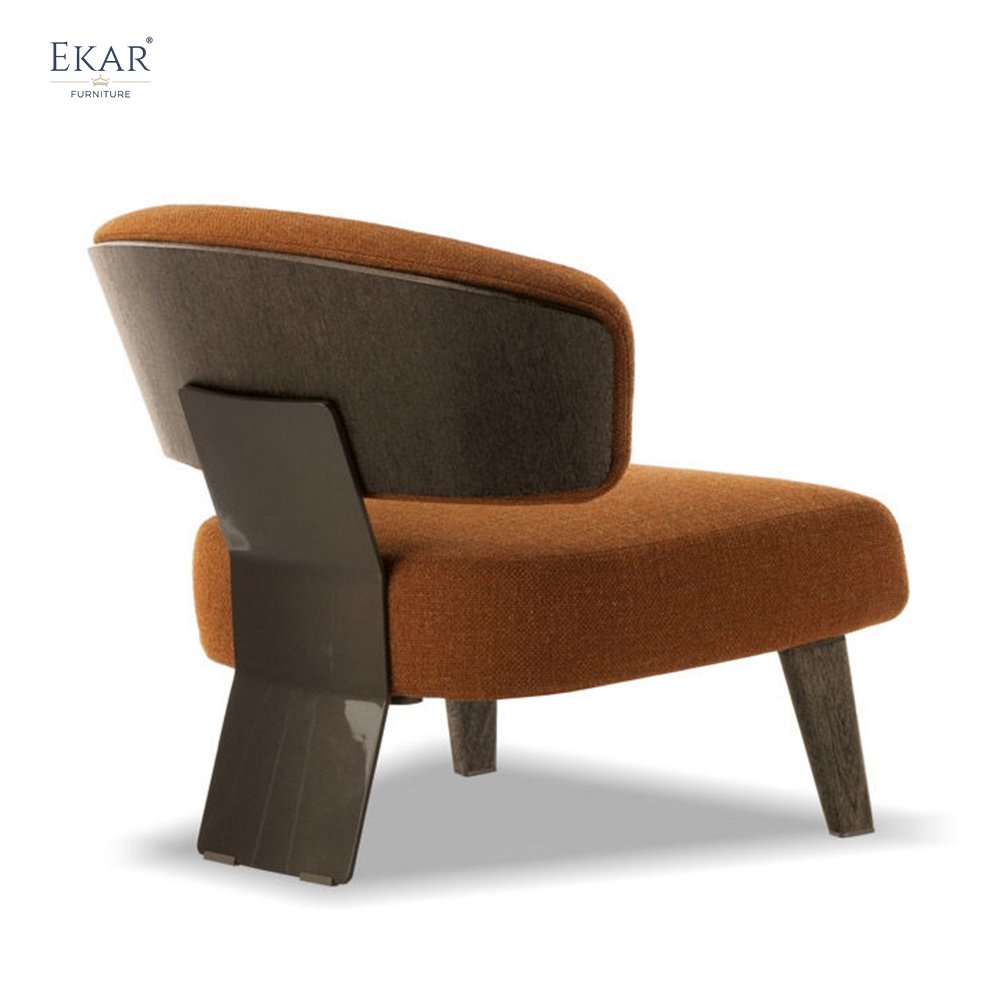 Double-Layer Curved Wood Backrest with Embedded Metal Frame Lounge Chair