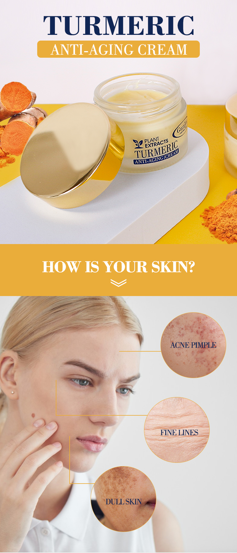 GJ7053 Guanjing Herbal Turmeric Anti-Aging Cream - 50ml, Organic Turmeric Extract, Anti-Wrinkle, Anti-Spots, Acne Scar Removal, Whitening & Pore Minimizing Face Cream details