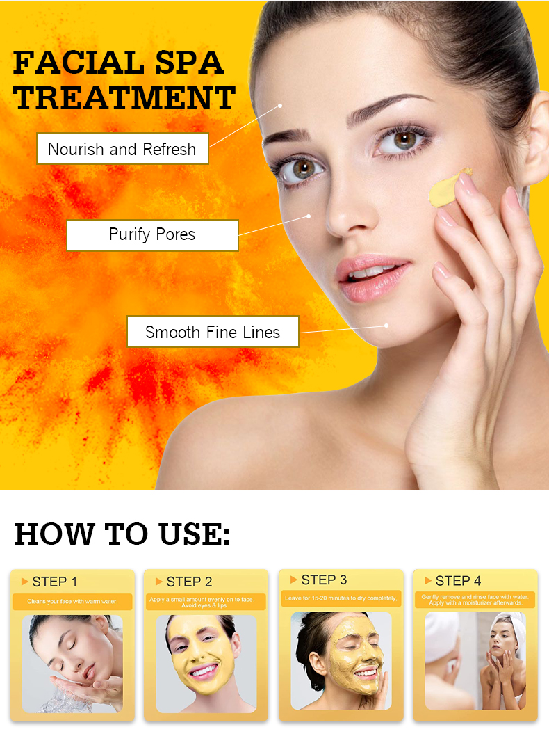 GJ7054 Guanjing Organic Turmeric Clay Mask - 120g, Detoxifies Pores, Removes Blackheads & Acne, Anti-Aging, Oil Control, Whitening & Deep Nourishment Facial Clay Mask factory