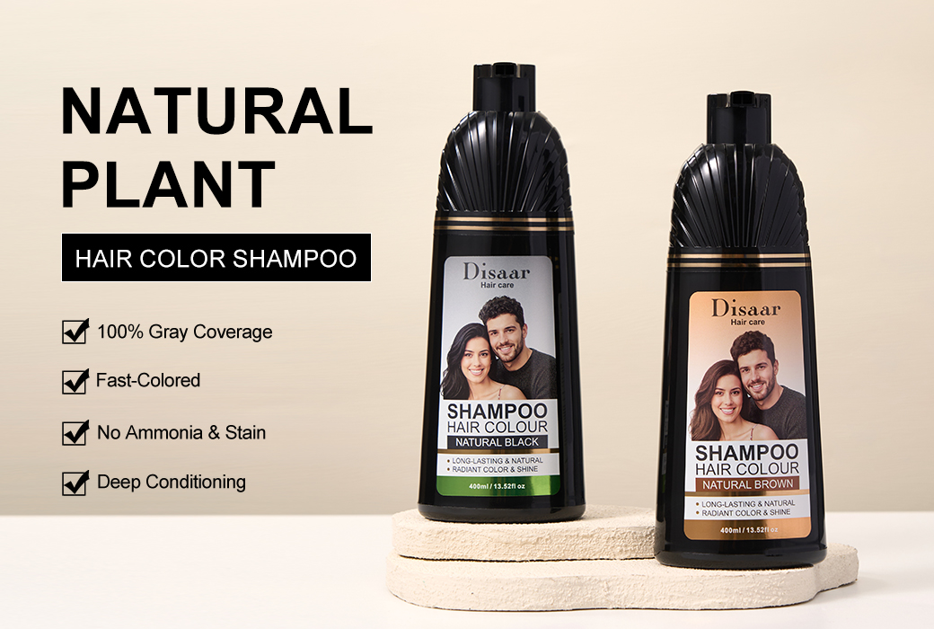 Disaar 400ml Hair Color Shampoo Series Natural Black and Natural Brown for Gray Coverage, Conditioning, and Natural Shine